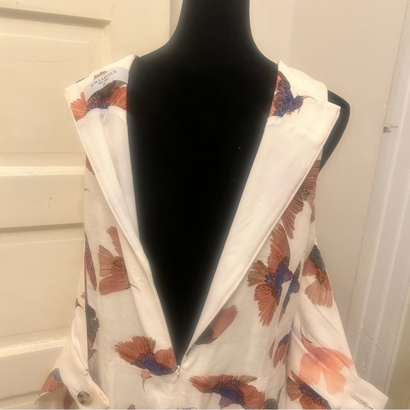 MM LaFleur Cream Midi Dress with Bird Print Resort Coastal Nature Sleeveless - Picture 7 of 11